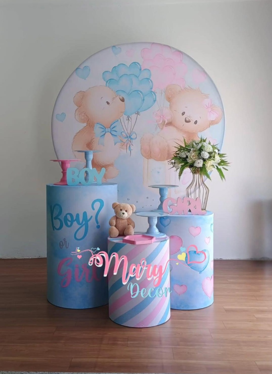  A Cha Revelação Ursinhos Azul E Rosa Kit Só Um Bolinho - Mary Decor Festas & Locações