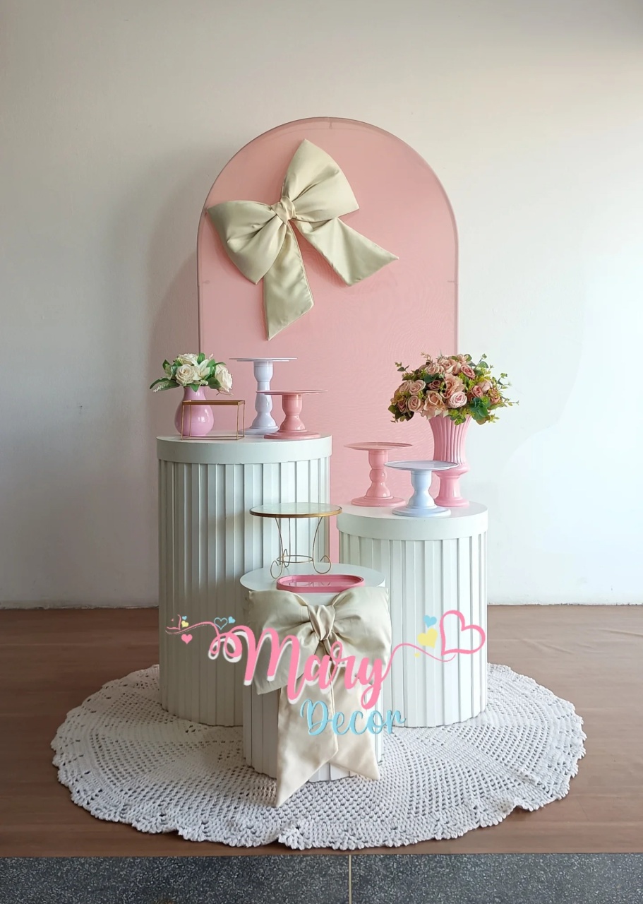  Kit  Laço Rosa E Bege Celebre Baby Luxo  - Mary Decor Festas & Locações