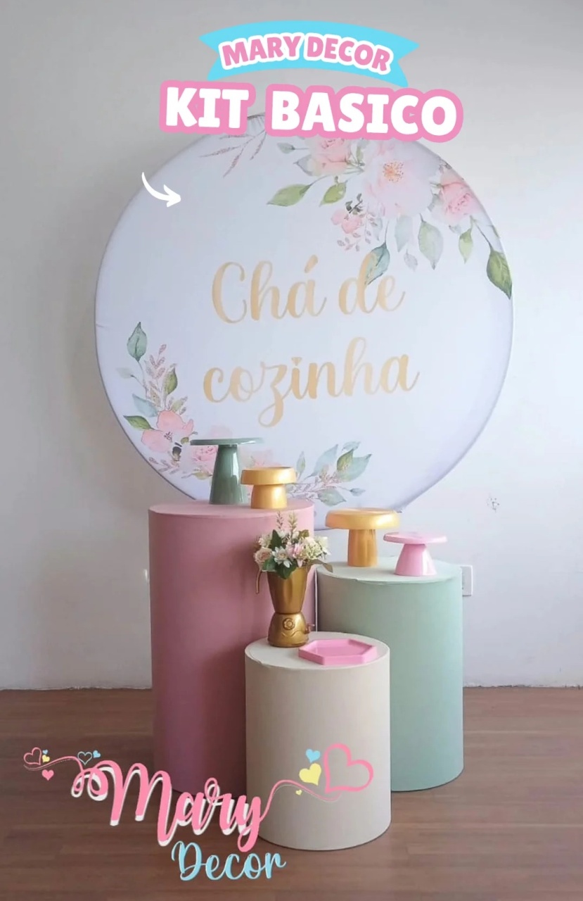   Chá de Cozinha Rose E Verde  Kit Básico  - Mary Decor Festas & Locações