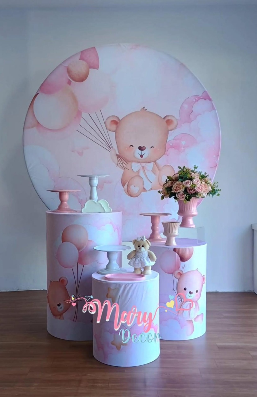  Ursinha Rosa   Chá de Bebê Kit Só Um Bolinho  - Mary Decor Festas & Locações