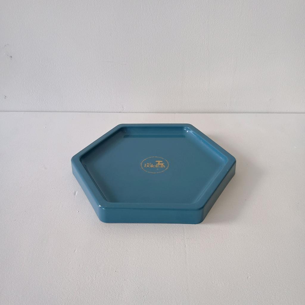 Bandeja Sextavada Azul Gris P Abs - Mary Decor Festas & Locações