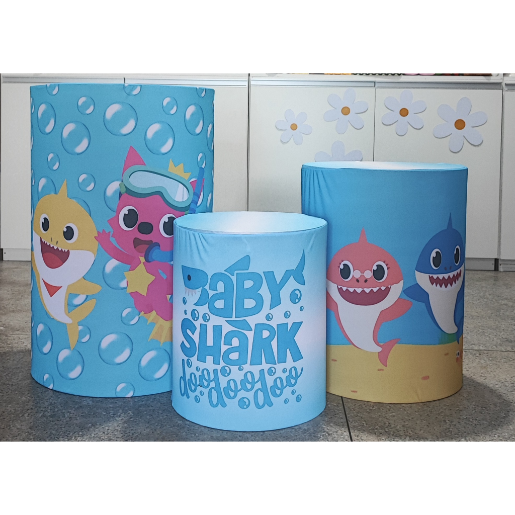 Trio de Capas Cilindros Baby Shark - Mary Decor Festas & Locações