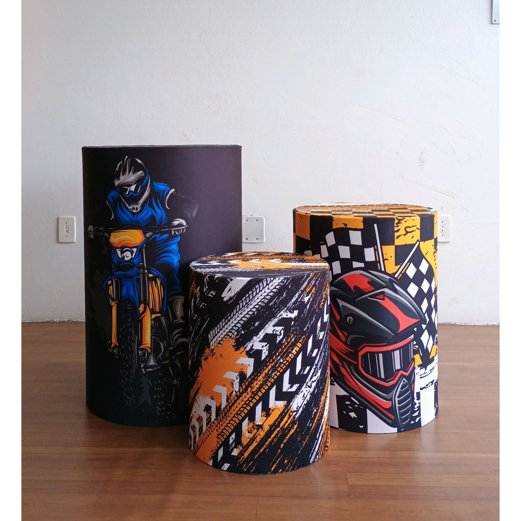 Trio de Capas Cilindros Moto Cross - Mary Decor Festas & Locações