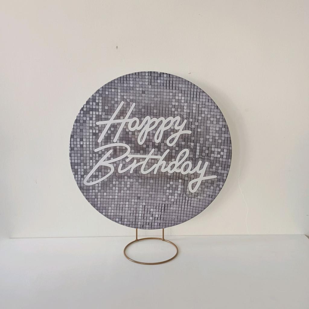 Capa Mini Painel 50X50 Happy Birthday Prata - Mary Decor Festas & Locações