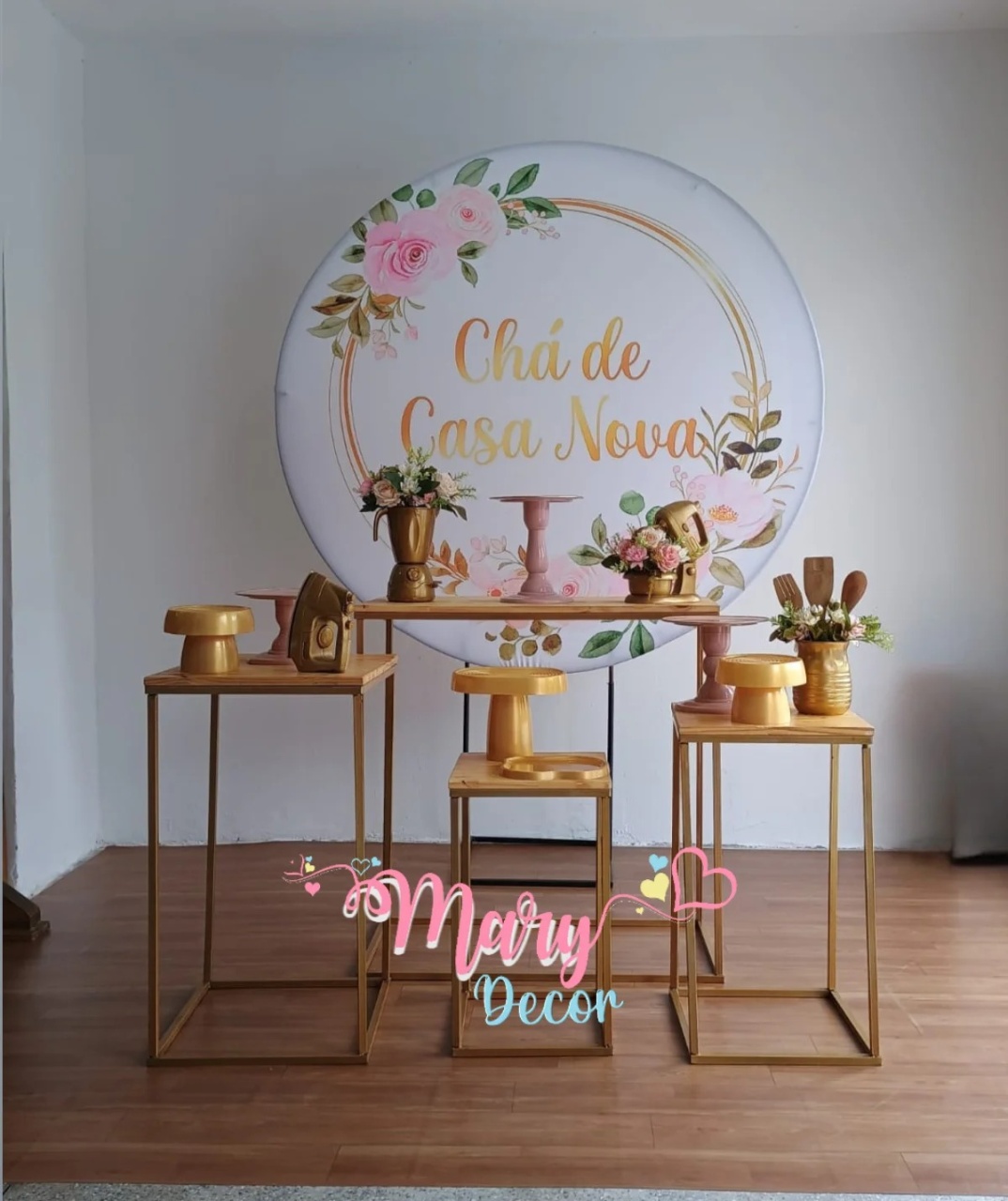 Chá de Casa Nova Rosa E Dourado  Kit Festa Em Casa Adulto   - Mary Decor Festas & Locações