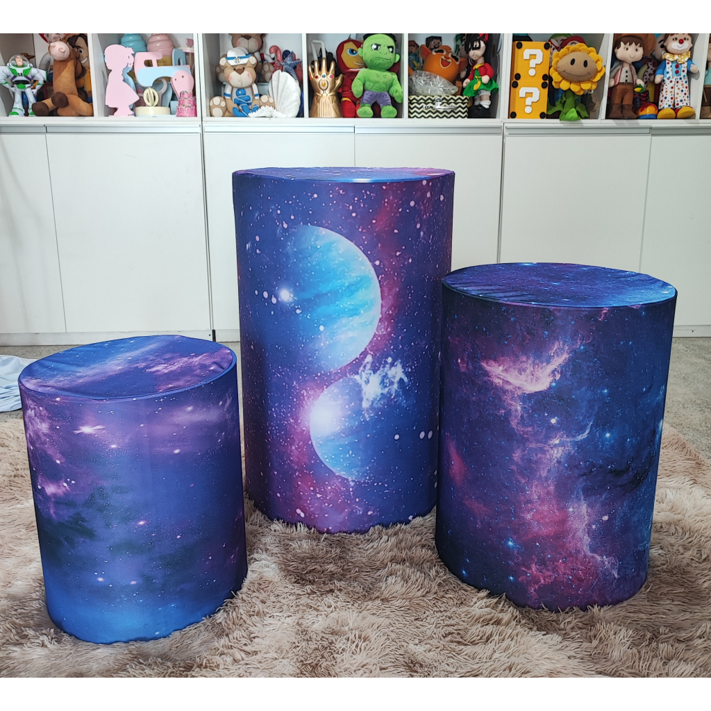 Trio de Capas Cilindro Galaxia - Mary Decor Festas & Locações