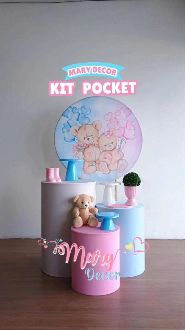 Kit Pocket Chá Revelação Urso Azul E Rosa - Mary Decor Festas & Locações