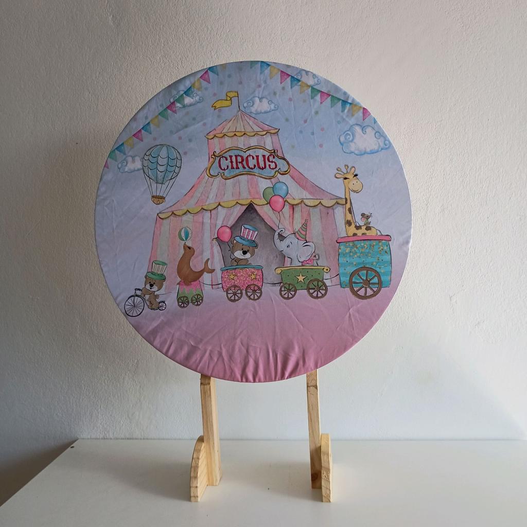 Capa Mini Painel 50X50 Circo Rosa - Mary Decor Festas & Locações