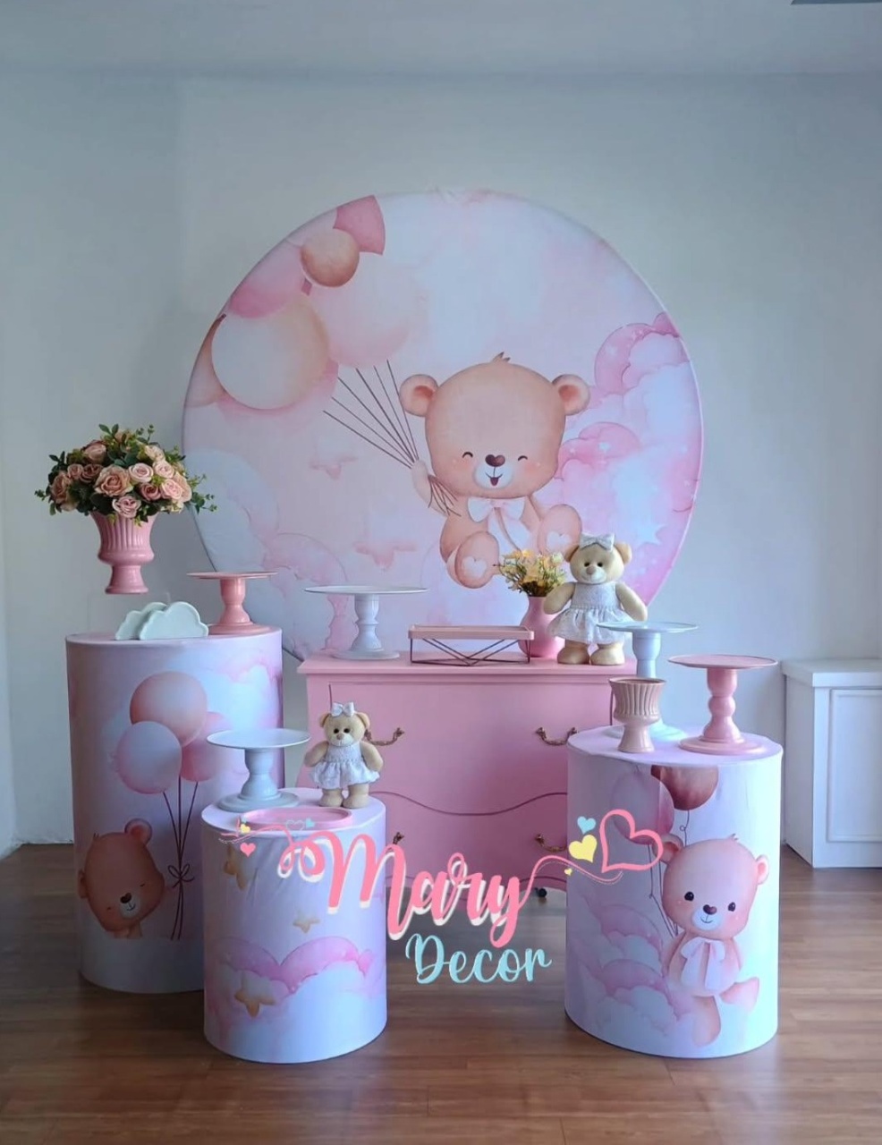 Ursinha Rosa   Chá de Bebê Kit Meu Chá  - Mary Decor Festas & Locações