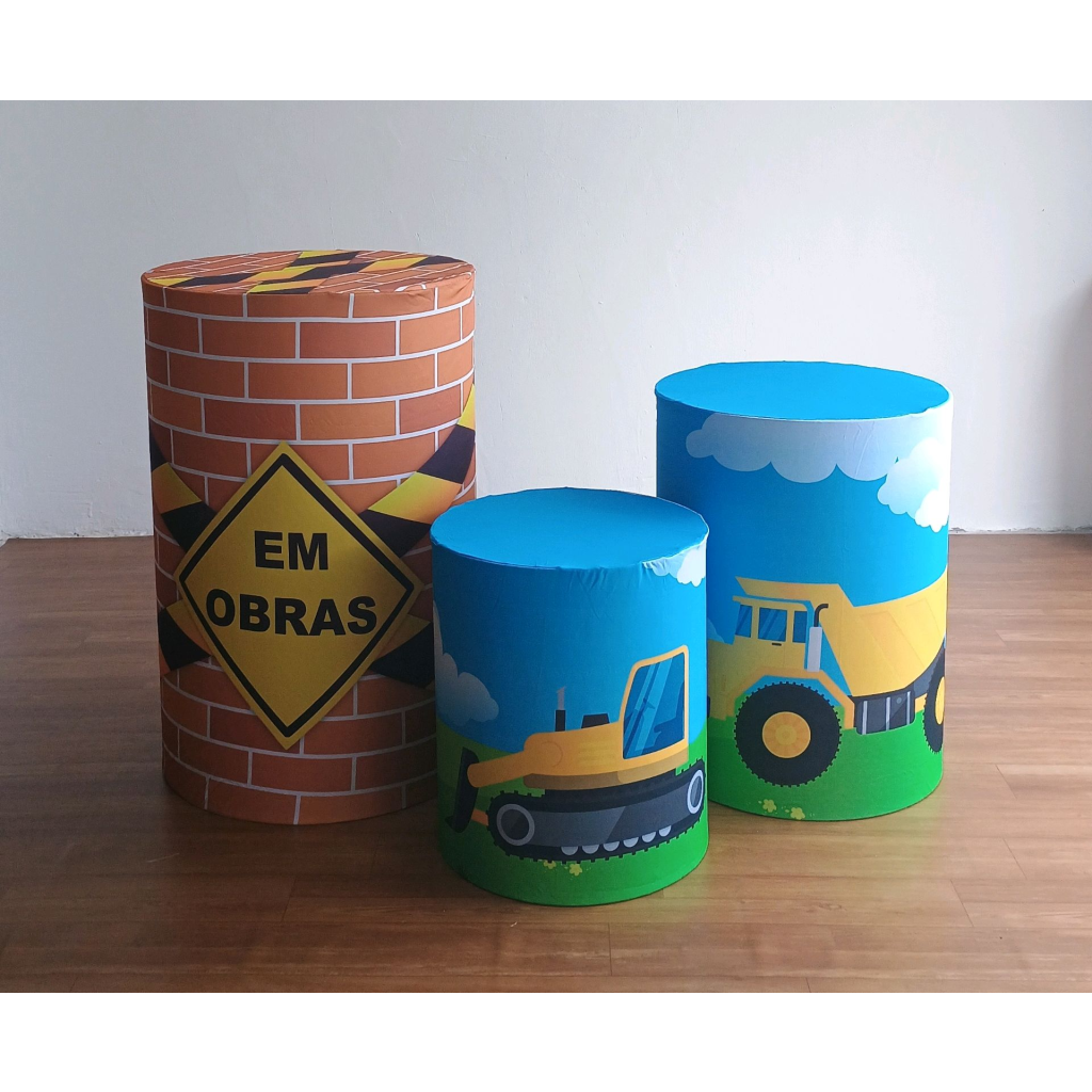 Trio de Capas Cilindros Construção - Mary Decor Festas & Locações