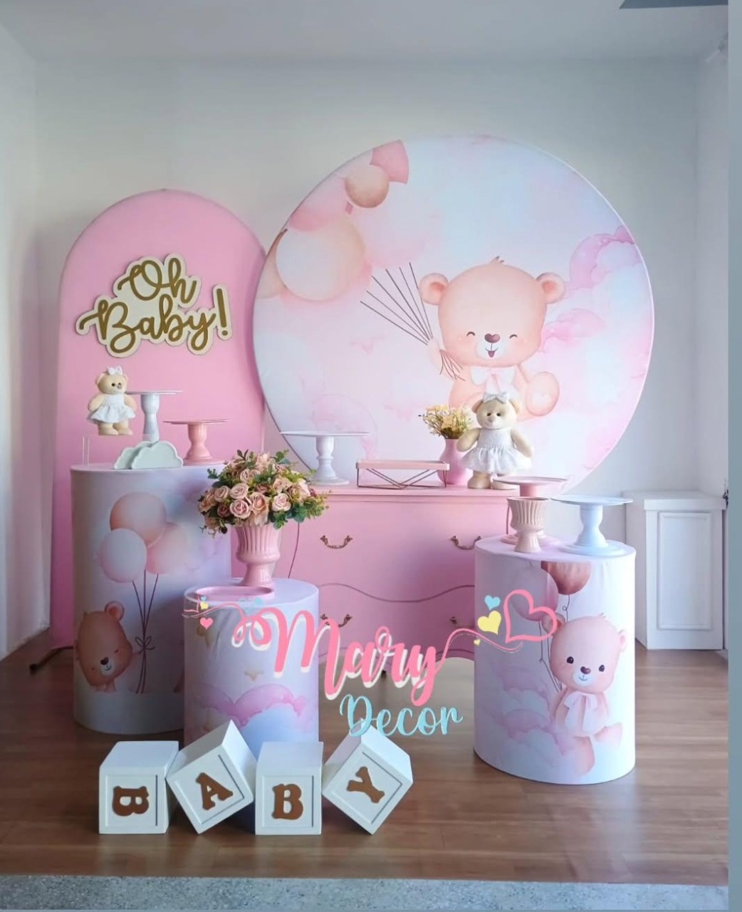  Ursinha Rosa   Chá de Bebê Kit Meu Chá  Elegante - Mary Decor Festas & Locações