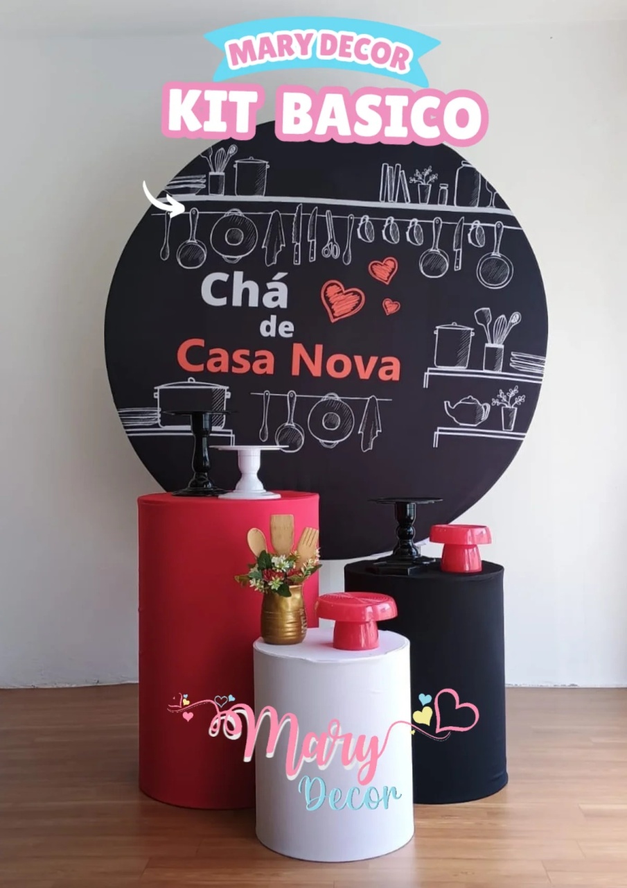  Chá de Casa Nova Vermelho Kit Básico  - Mary Decor Festas & Locações