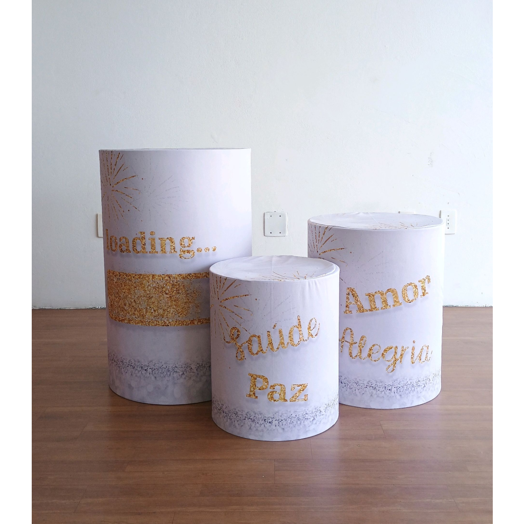 Trio de Capas Cilindros Ano Novo Prata - Mary Decor Festas & Locações