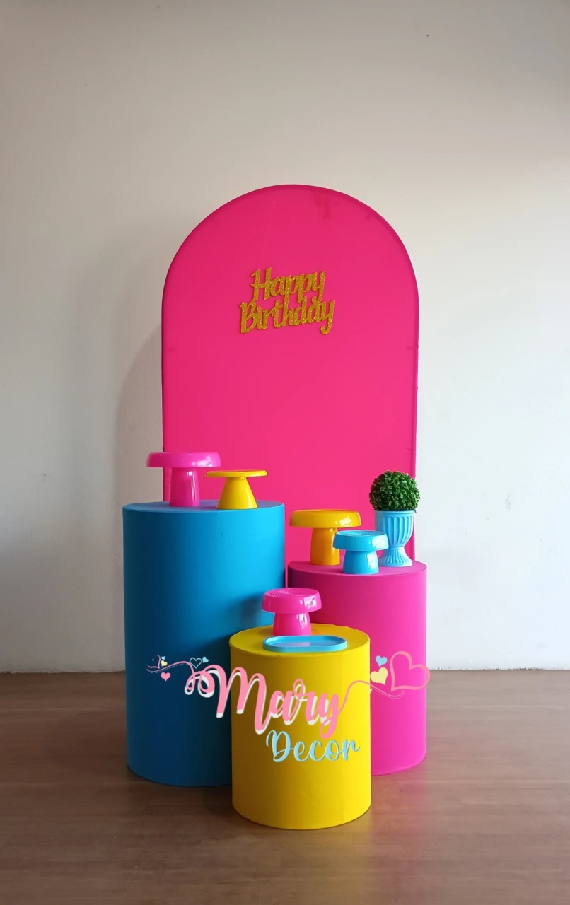 Celebre Básico Pink Azul E Amarelo - Mary Decor Festas & Locações