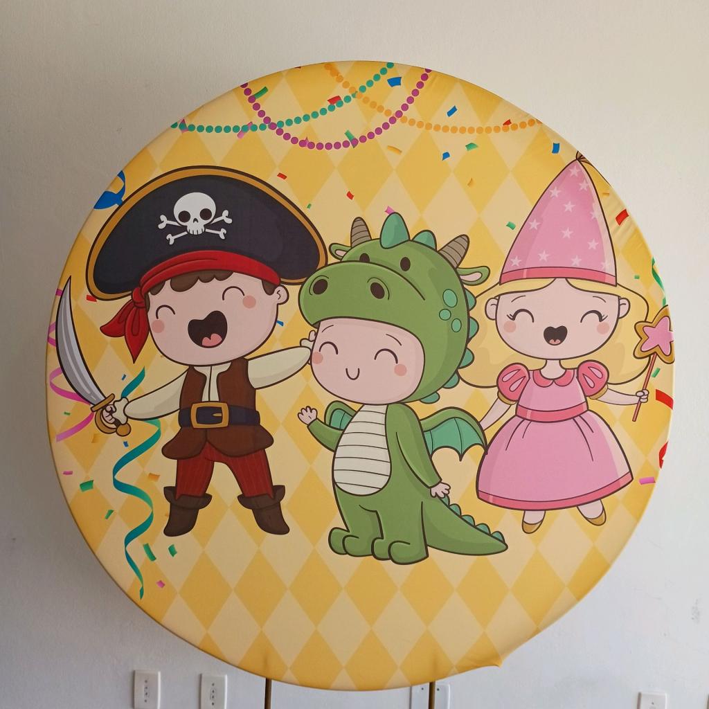 Capa Painel Redondo Carnaval Kids - Mary Decor Festas & Locações