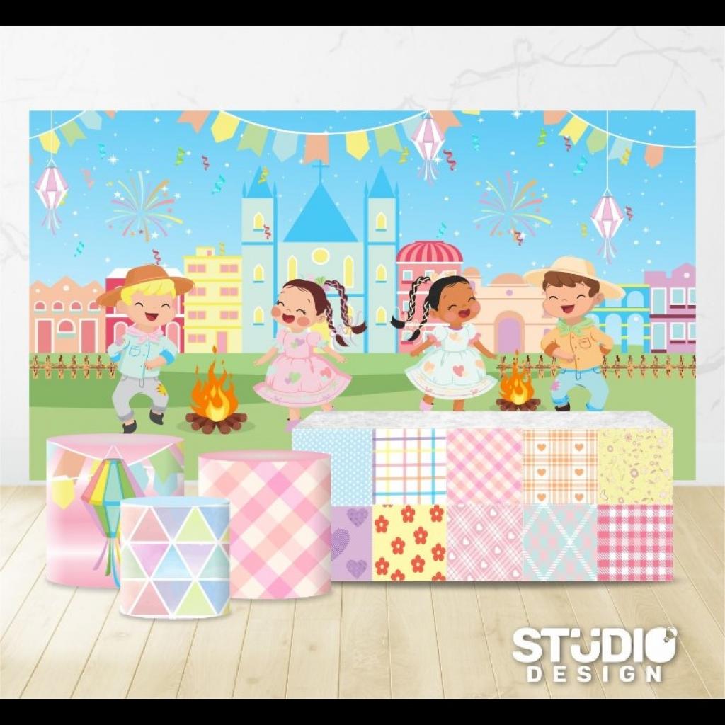 Painel Arraia Junino Candy Color   Grande - Mary Decor Festas & Locações