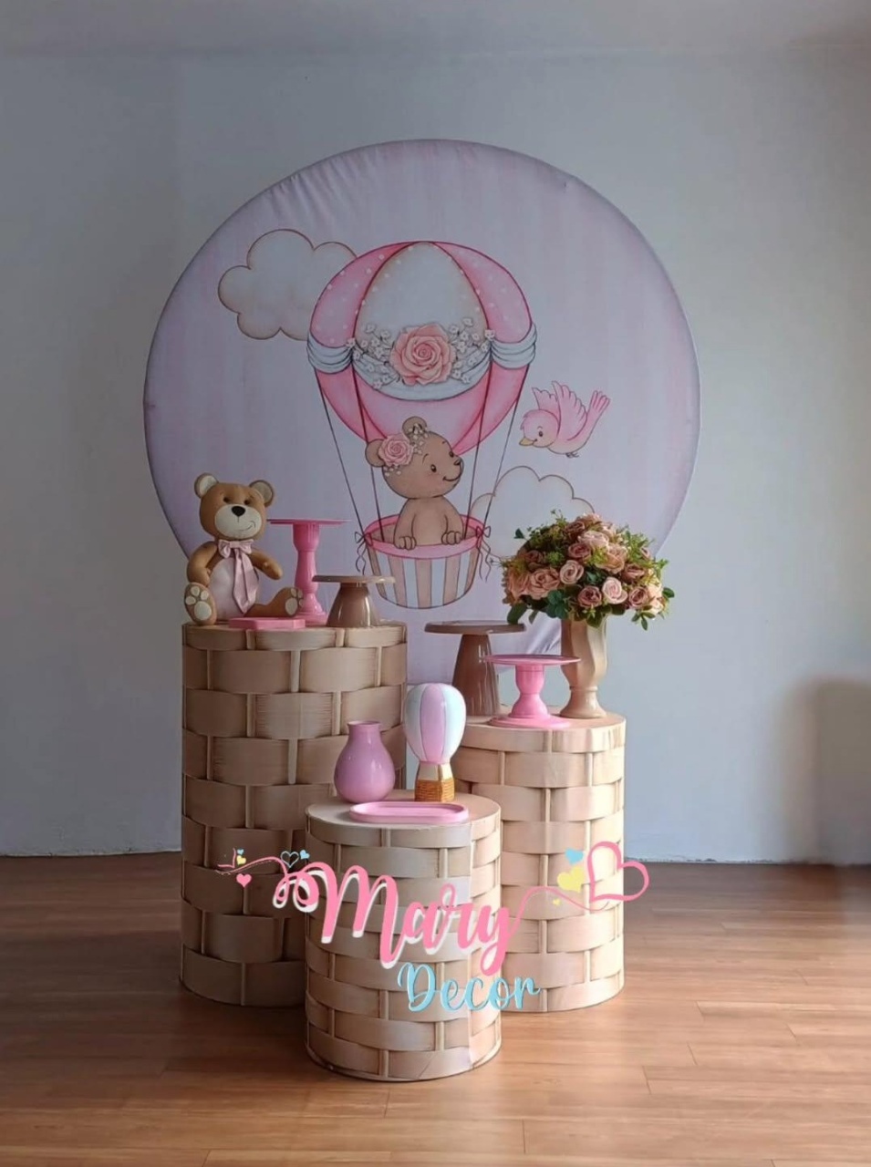  Ursa Baloeira Rosa Kit Cha de Bebe Só Um Bolinho  - Mary Decor Festas & Locações
