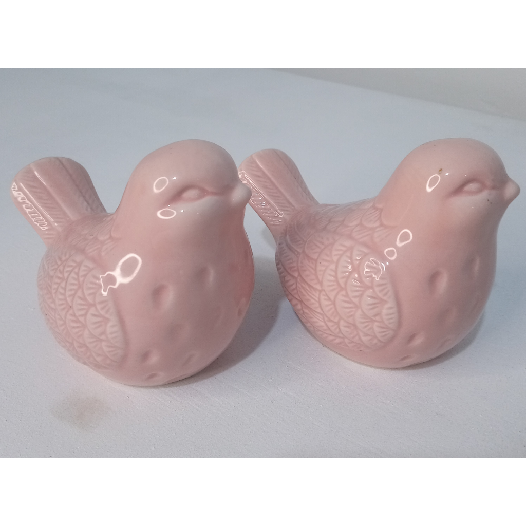Par Passarinhos Ceramica Rosa Jardim - Mary Decor Festas & Locações
