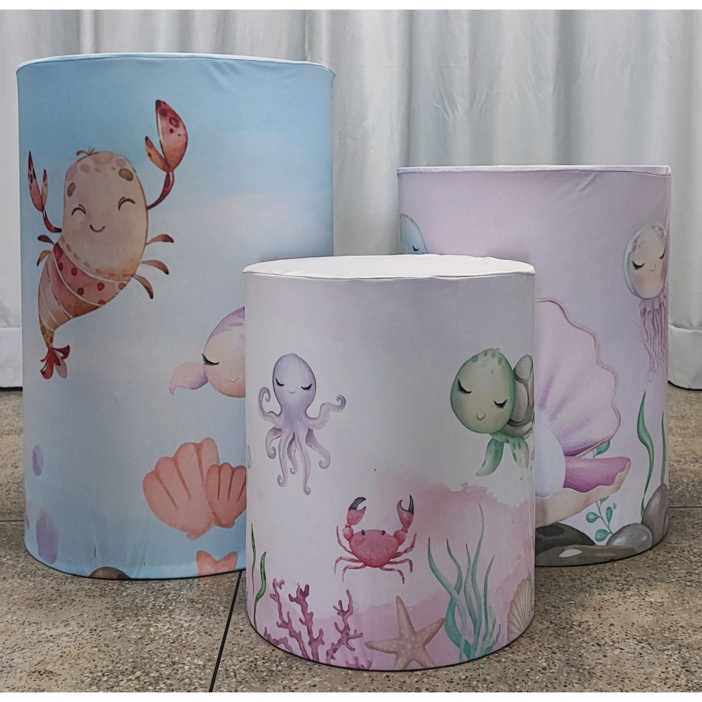 Trio de Capas Cilindro Fundo Do Mar Rosa - Mary Decor Festas & Locações