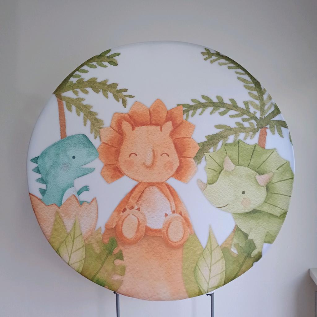 Capa Para Painel Redondo Chá Revelação Dino Baby Aquarela - Mary Decor Festas & Locações