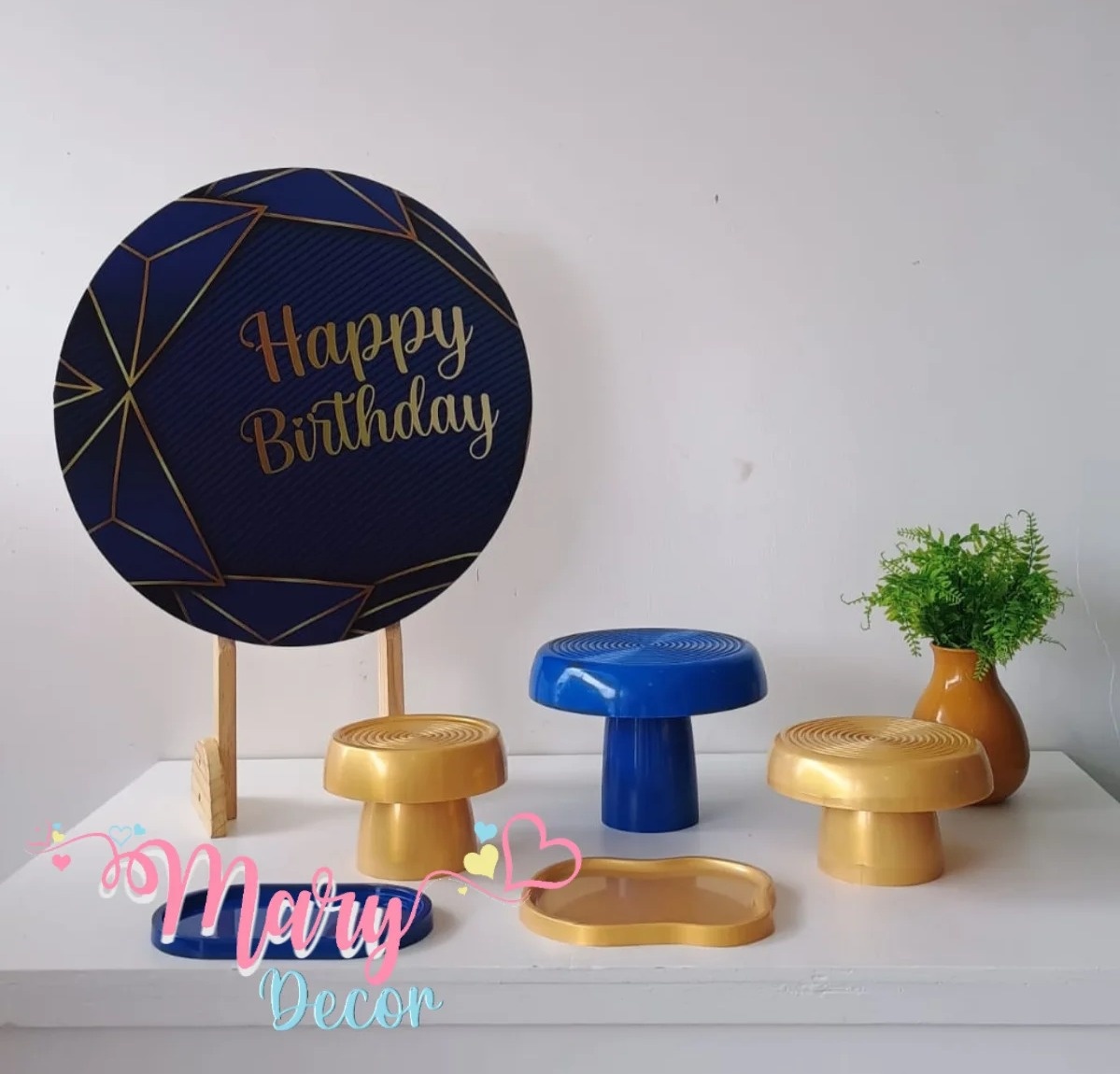 Mini Kit Happy Birthday Azul Marinho  - Mary Decor Festas & Locações
