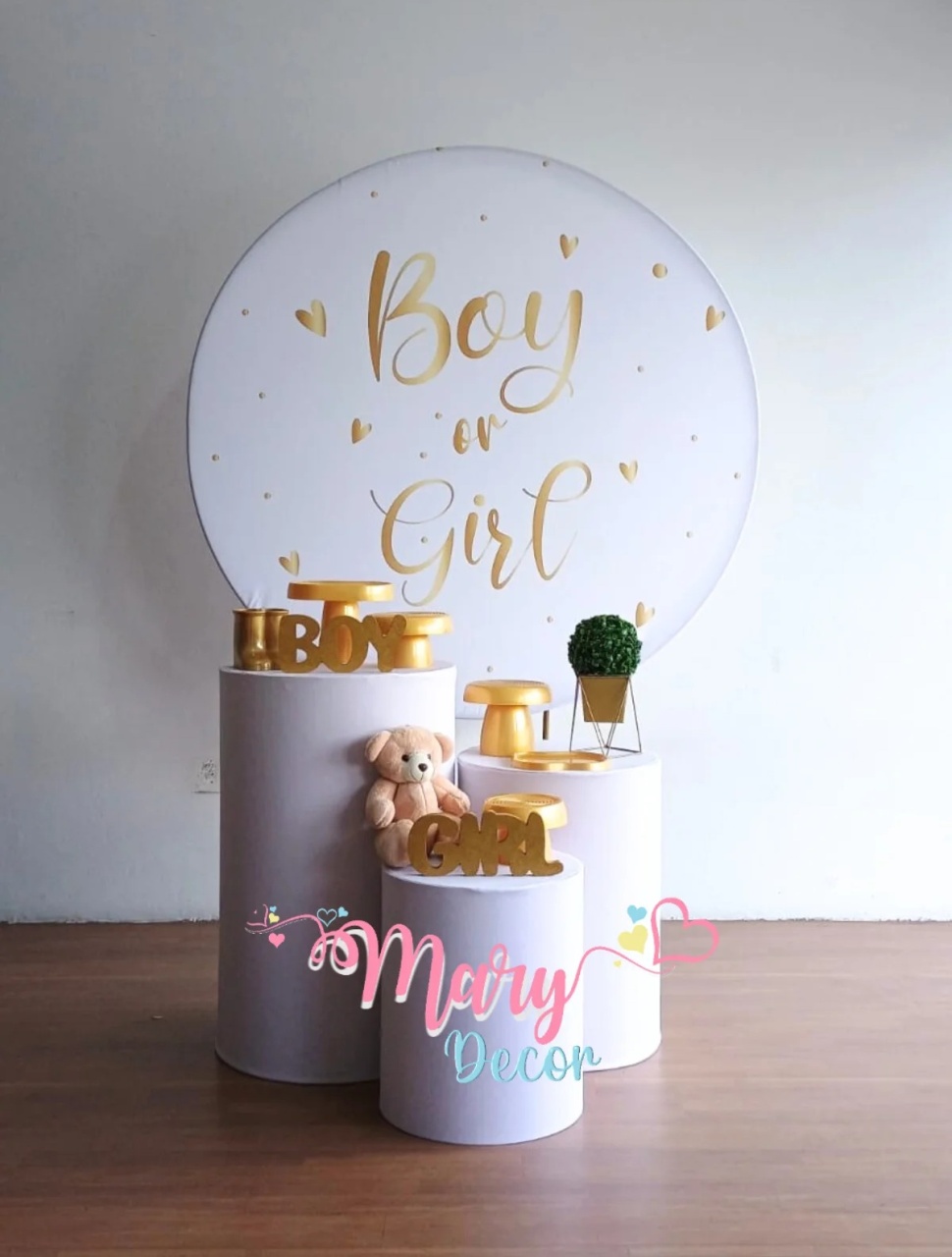 Kit Básico Cha Revelação Dourado E Branco  - Mary Decor Festas & Locações