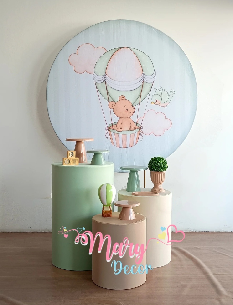 Urso Baloeiro Verde Chá de Bebê Kit Básico  - Mary Decor Festas & Locações