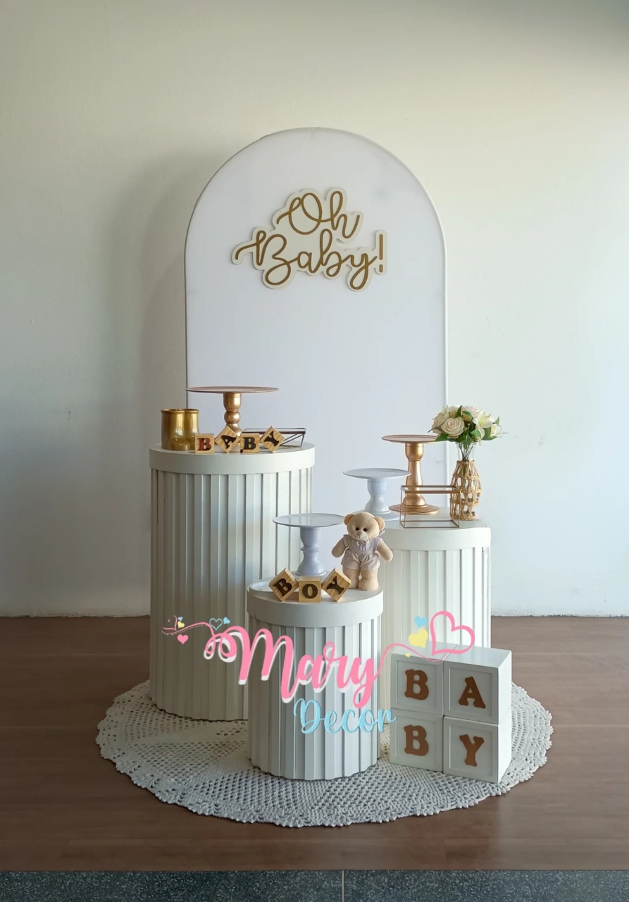 Kit Chá de Bebê Branco E Dourado Celebre Baby Luxo   - Mary Decor Festas & Locações