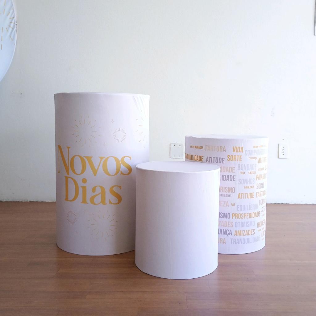 Trio de Capas Cilindros Ano Novo Dourado - Mary Decor Festas & Locações