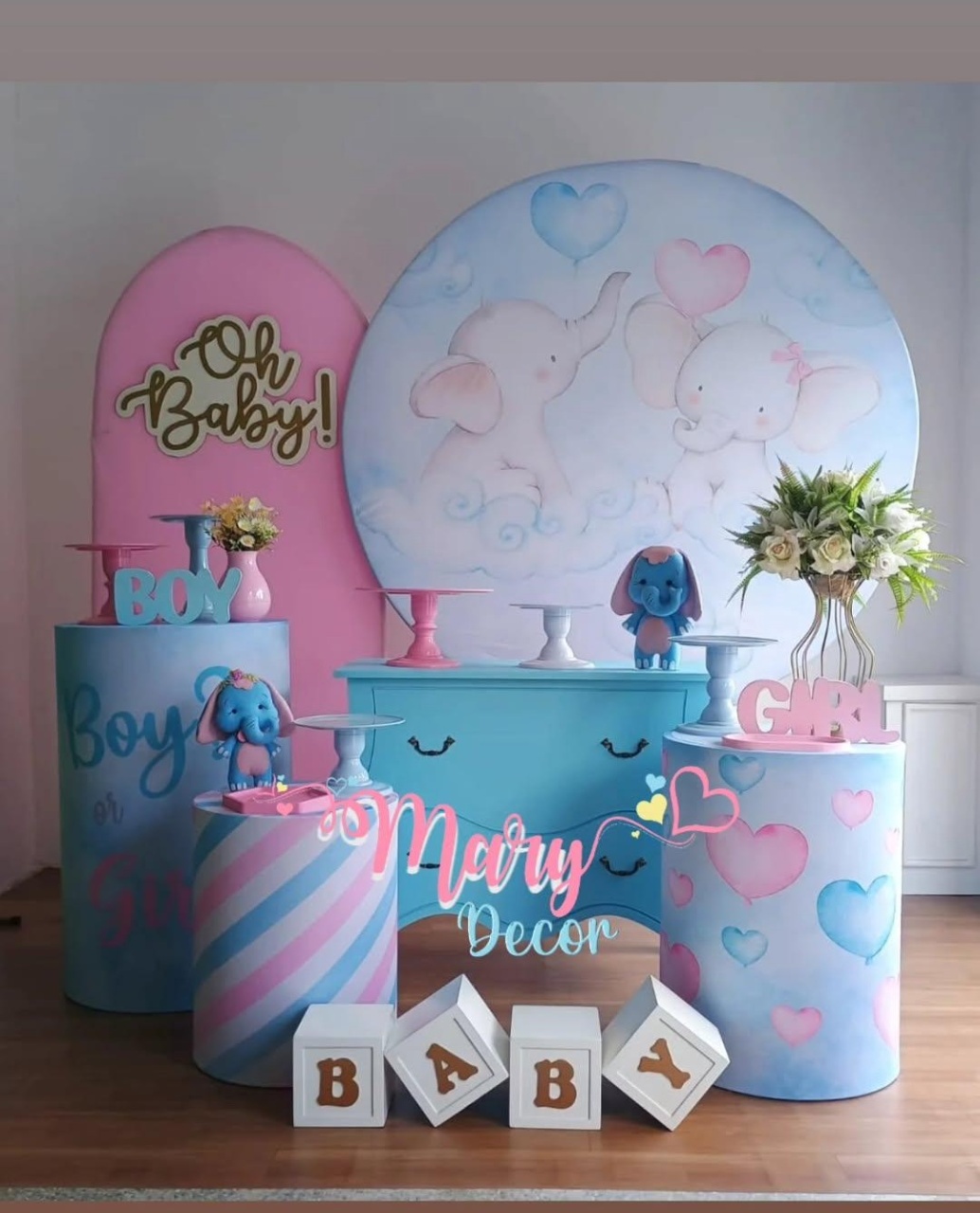Elefantinho Chá Revelação   Kit Meu Chá Elegante  - Mary Decor Festas & Locações