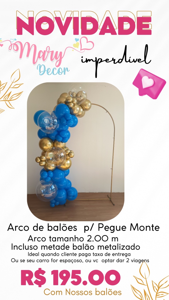 Arco de Balões P / Pegue E Monte - Mary Decor Festas & Locações