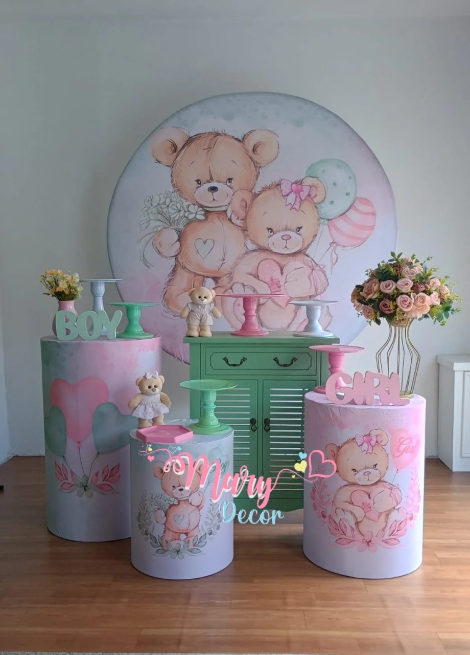 Chá Revelação Ursinhos Rosa  E Verde Kit Meu Chá  Elegante  - Mary Decor Festas & Locações