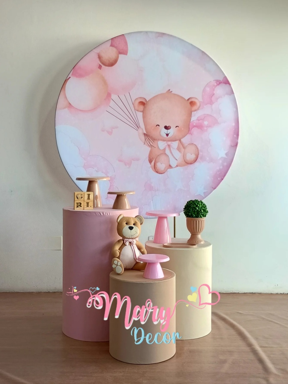 Ursinha Rosa Chá de Bebê Kit Básico   - Mary Decor Festas & Locações