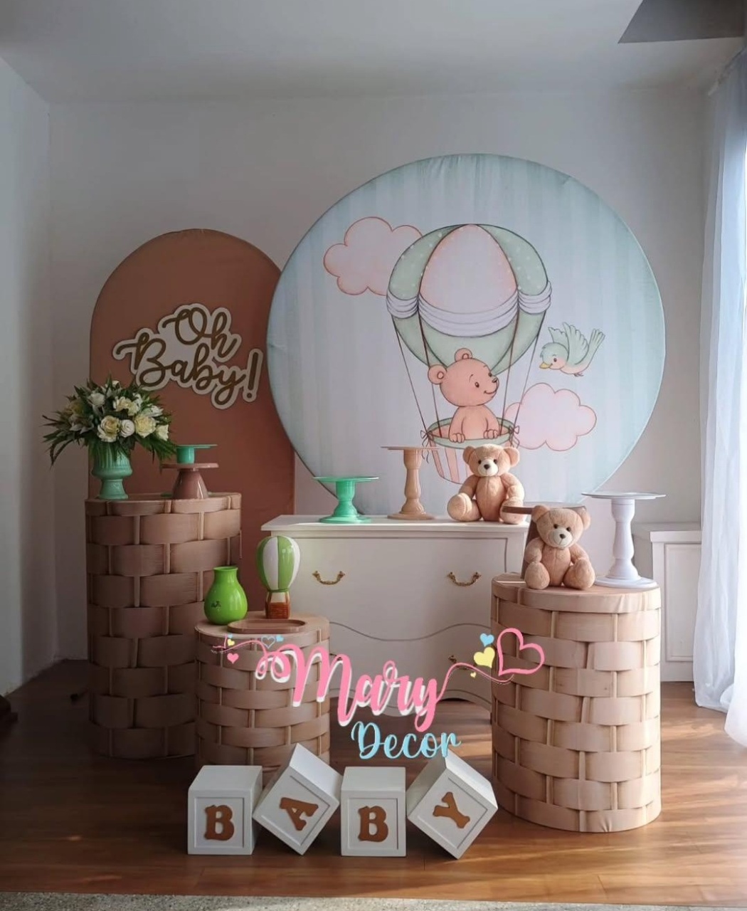Urso Baloeiro Verde Kit Cha de Bebe Meu Chá  Elegante  - Mary Decor Festas & Locações