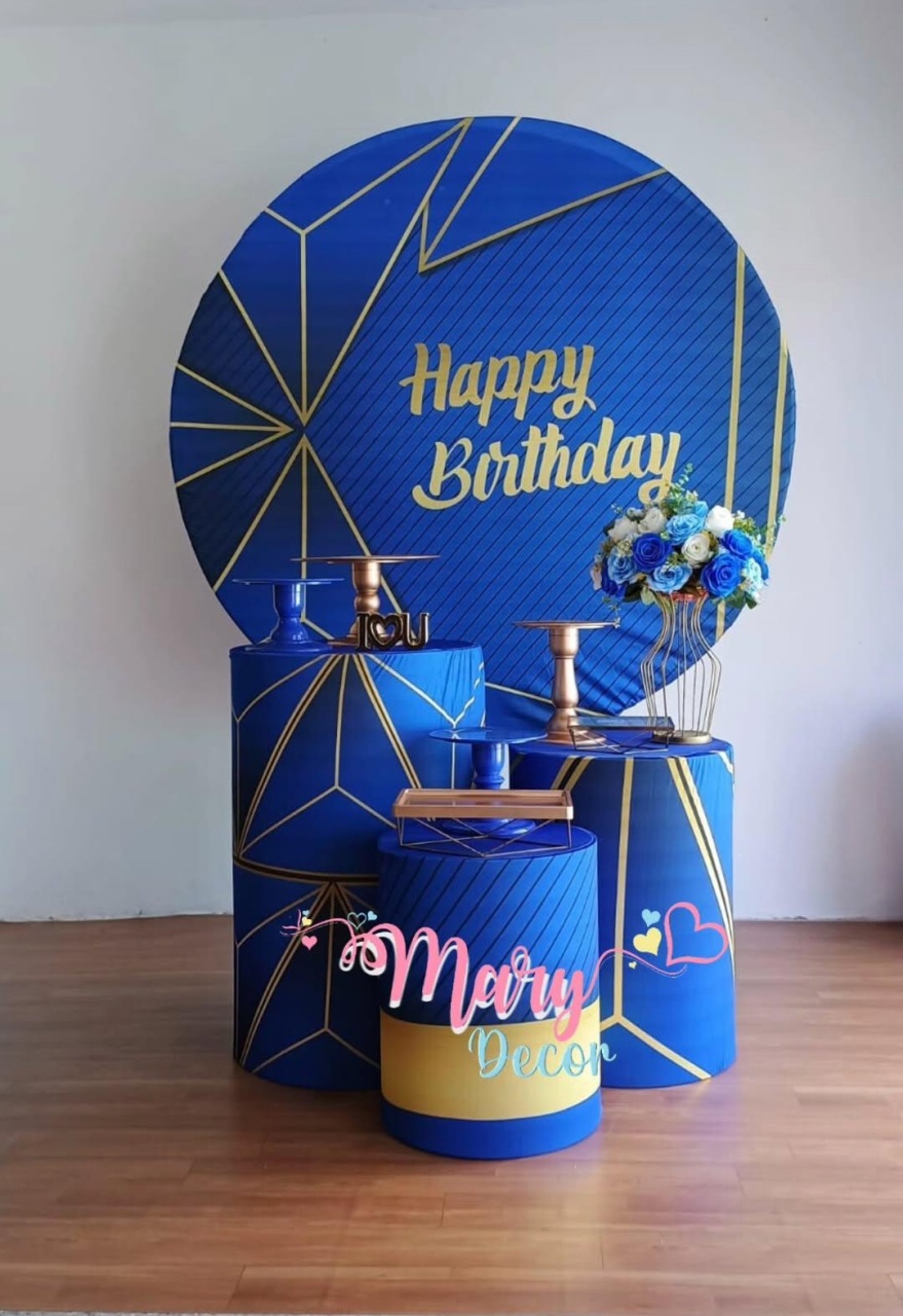 Azul E Dourado  Happy Birthday Kit So Um Bolinho Adulto  - Mary Decor Festas & Locações