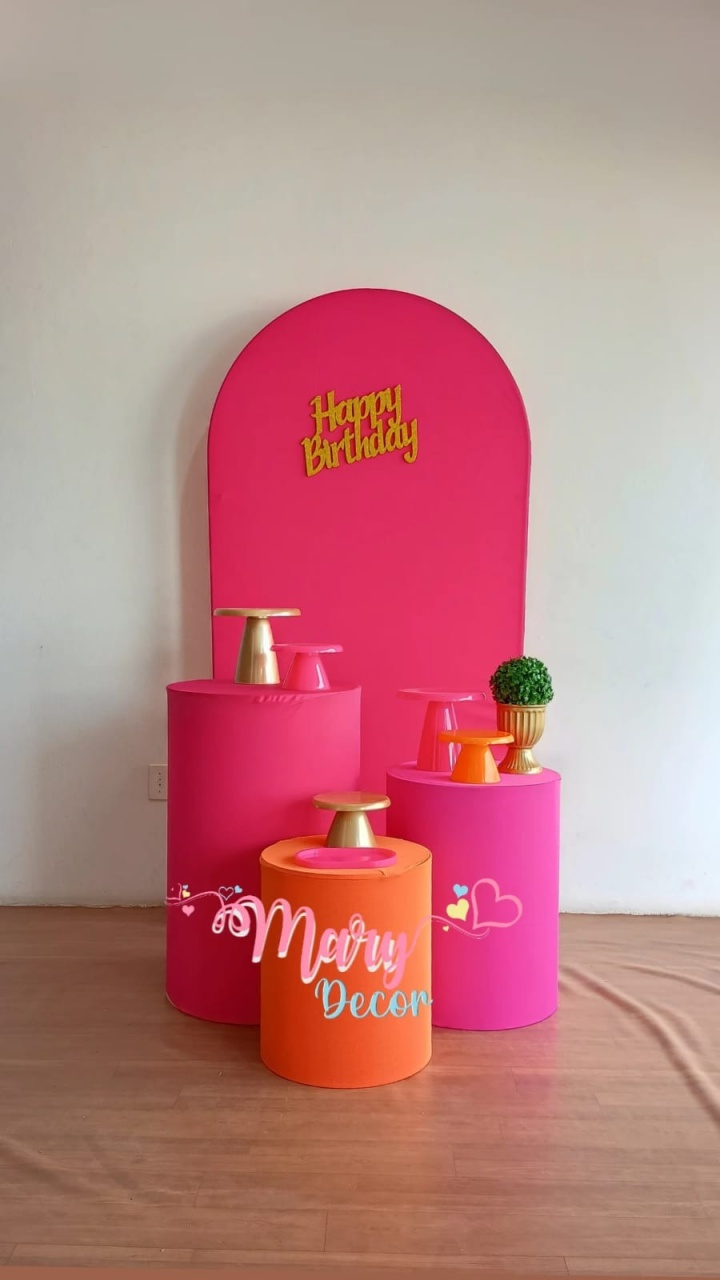Celebre Básico Pink  E Laranja  - Mary Decor Festas & Locações