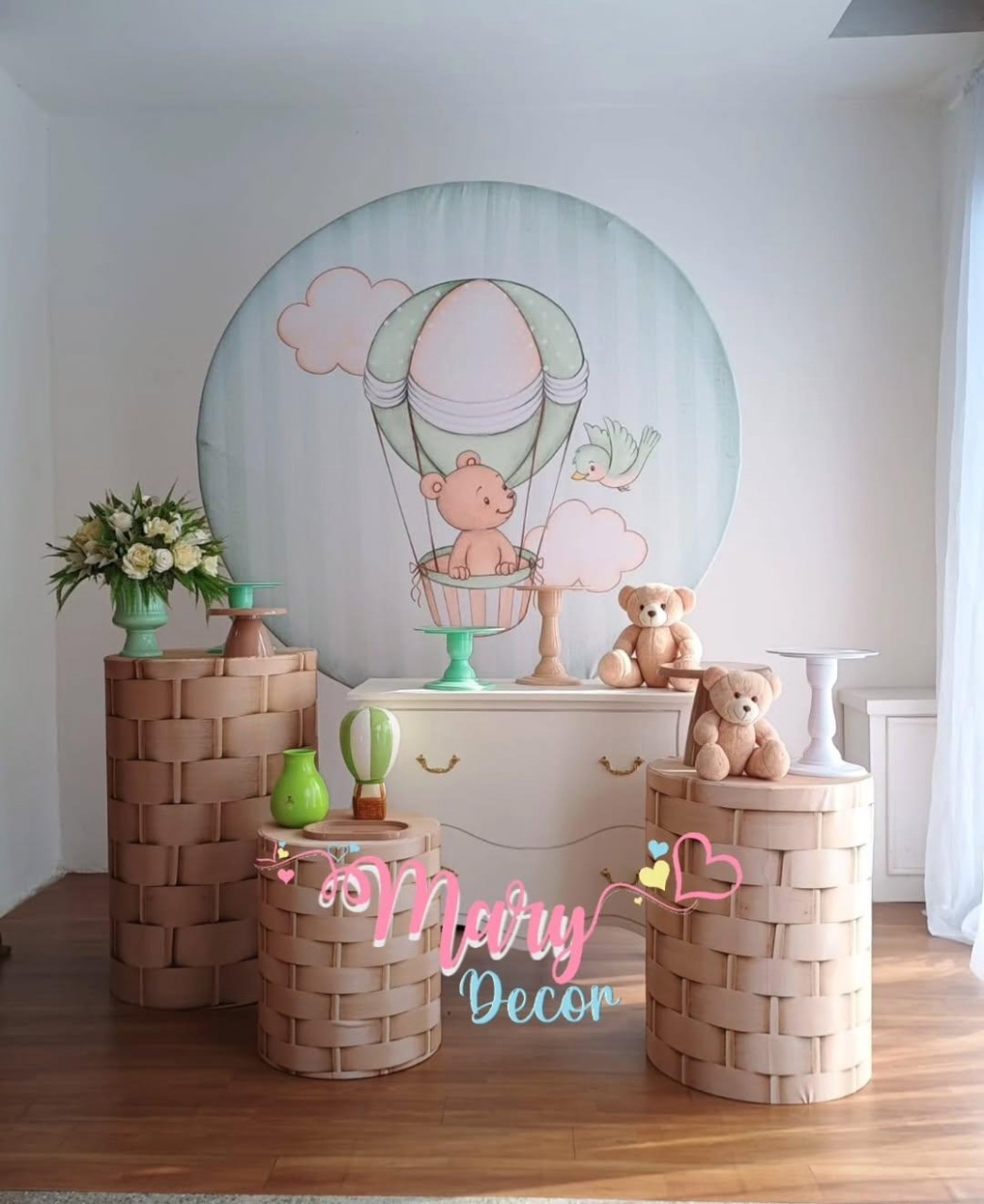 Urso Baloeiro Verde Kit  Cha de Bebe Meu Chá - Mary Decor Festas & Locações