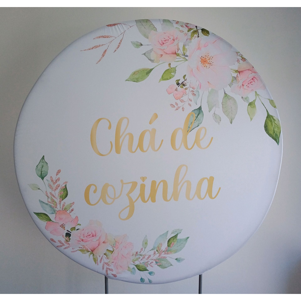Capa Para Painel Redondo Chá de Cozinha Floral - Mary Decor Festas & Locações