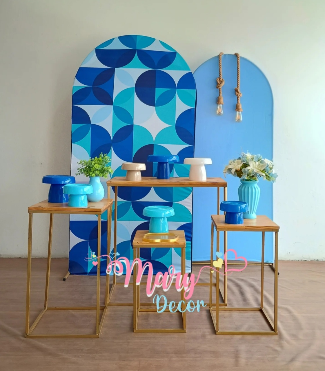 Geometrico Azul Festa Em Casa + Adicional - Mary Decor Festas & Locações