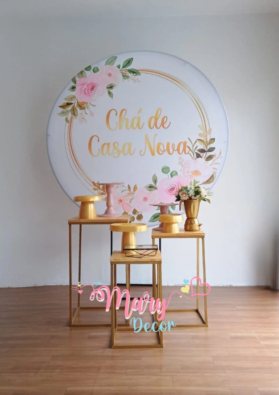 Chá de Casa Nova Rosa E Dourado   - Mary Decor Festas & Locações
