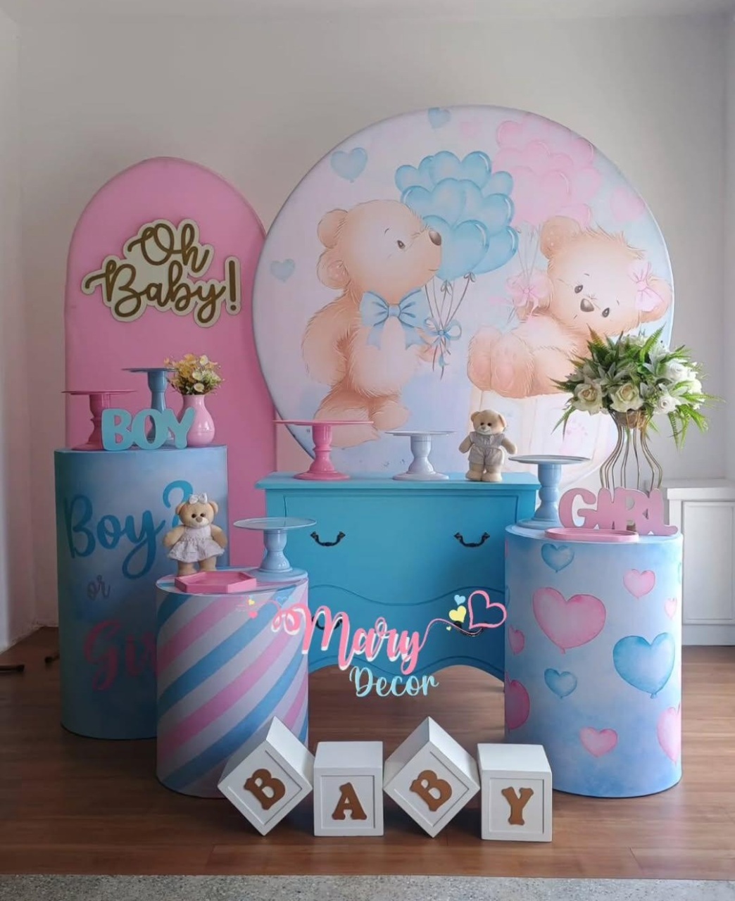  A Cha Revelação Ursinhos Azul E Rosa Kit Meu Chá  Elegante  - Mary Decor Festas & Locações