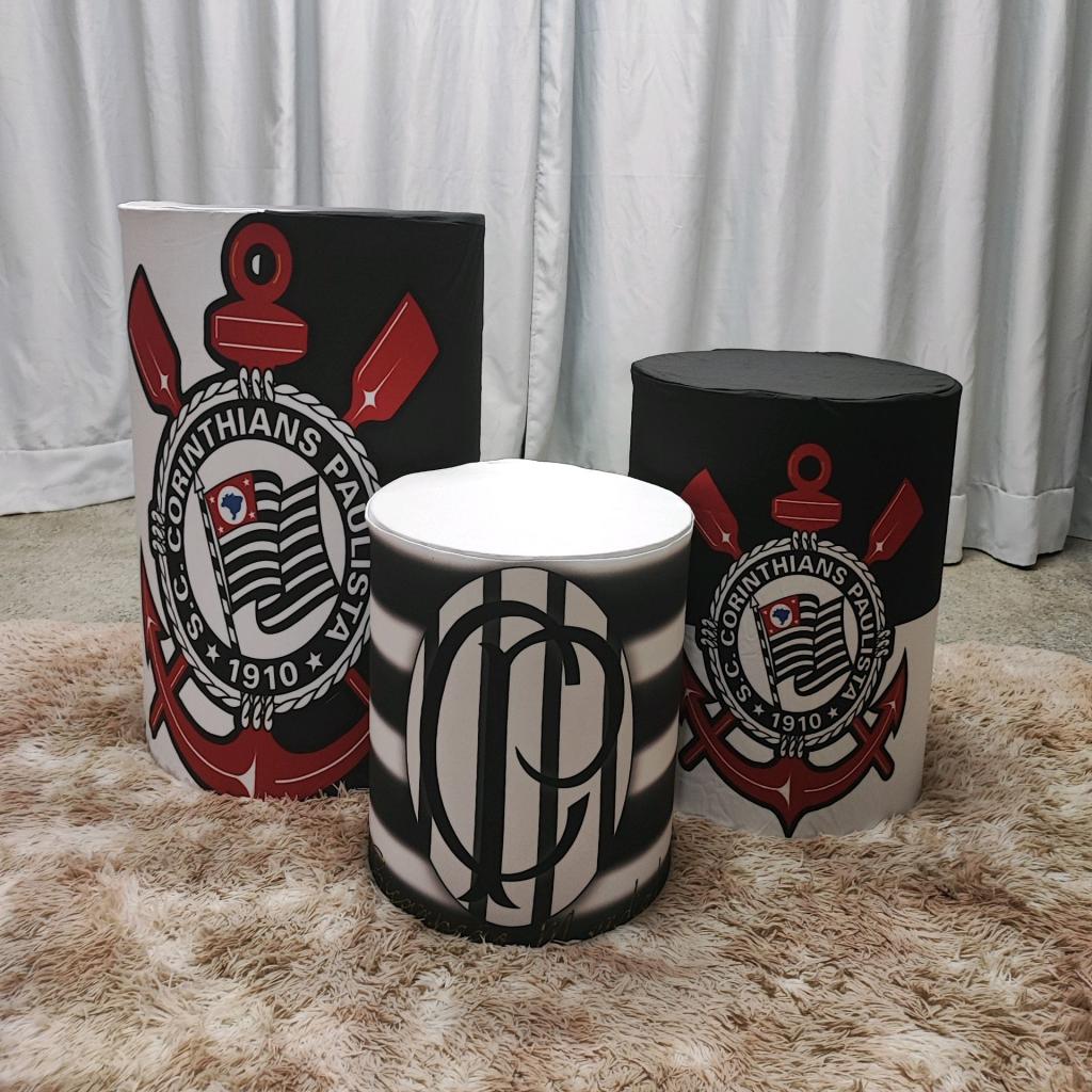 Trio de Capas Cilindro   Corinthians - Mary Decor Festas & Locações