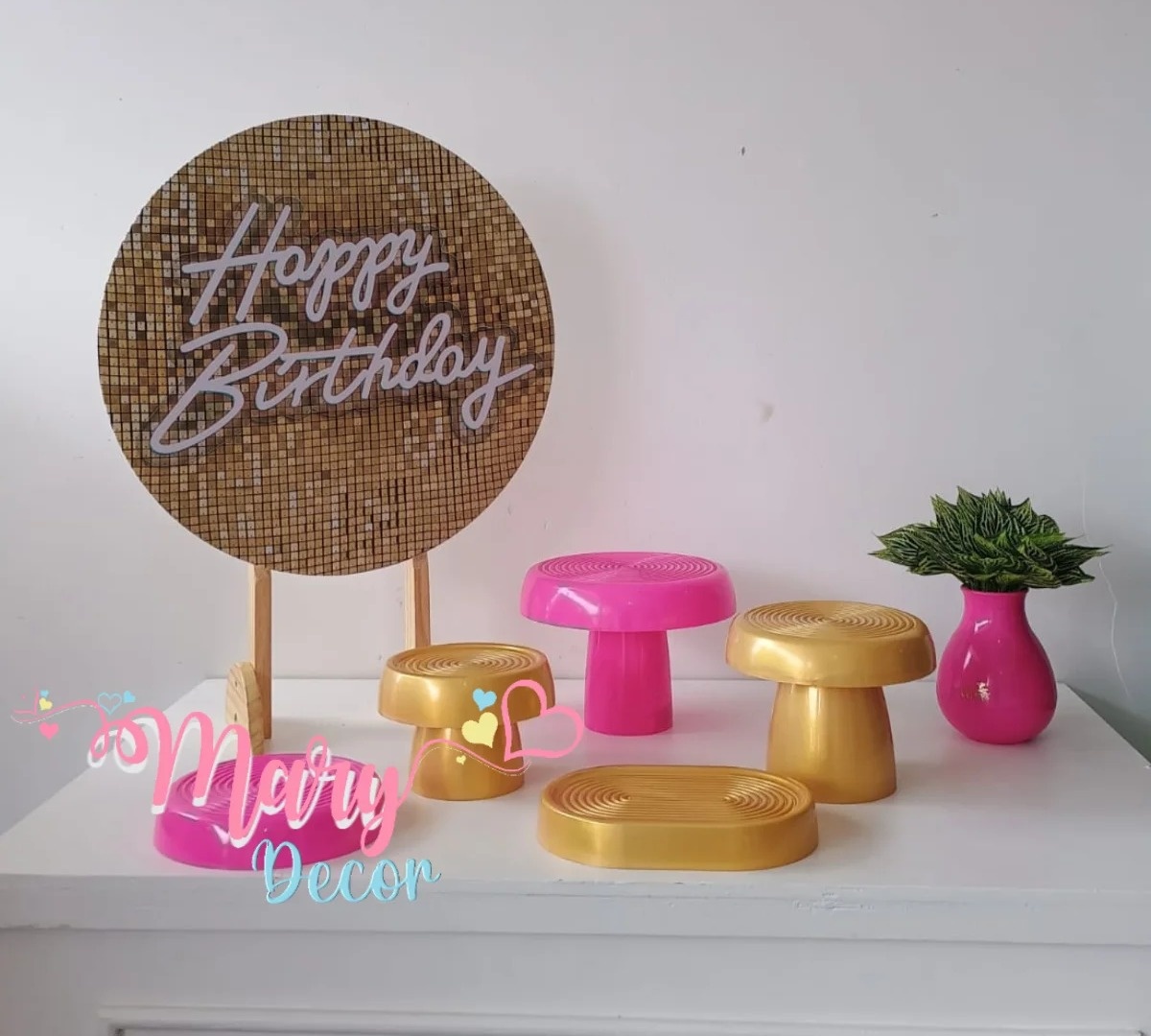Mini Kit Happy Birthday Dourado E Pink - Mary Decor Festas & Locações