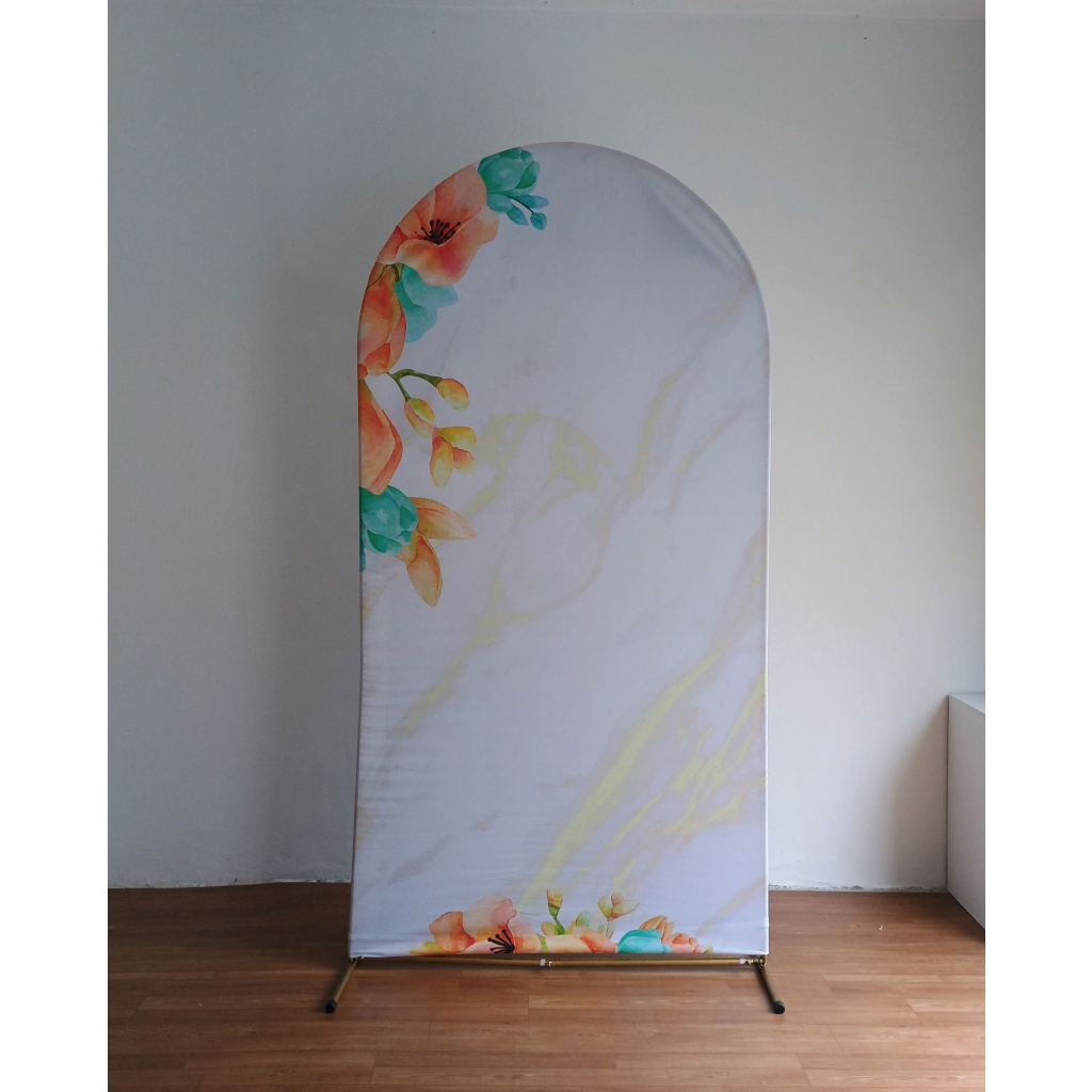 Capa Veste Fácil Painel Floral Laranja Verde E Dourado - Mary Decor Festas & Locações