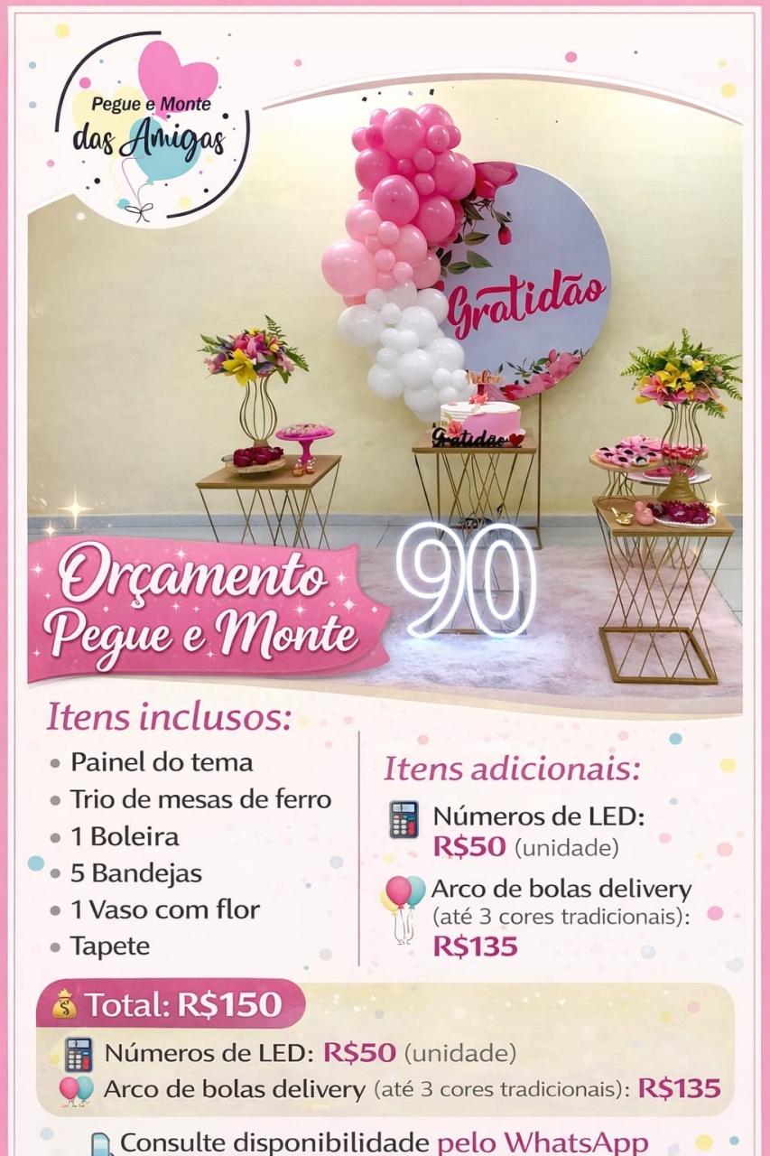 Kit Adulto Painel Redondo Com Mesa Trio de Ferro - Pegue Monte das Amigas