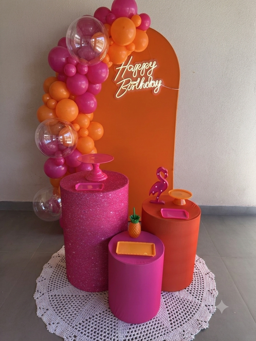 Kit Laranja E Pink Com Led E Balões - Maria Luiza Cardoso Barbosa