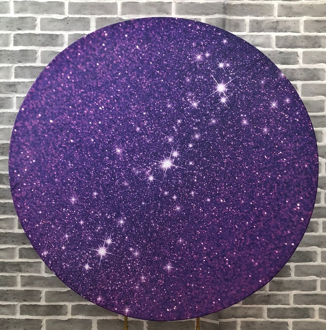 Painel Redondo Roxo Com Glitter Tecido - Michelle Almeida Festas 