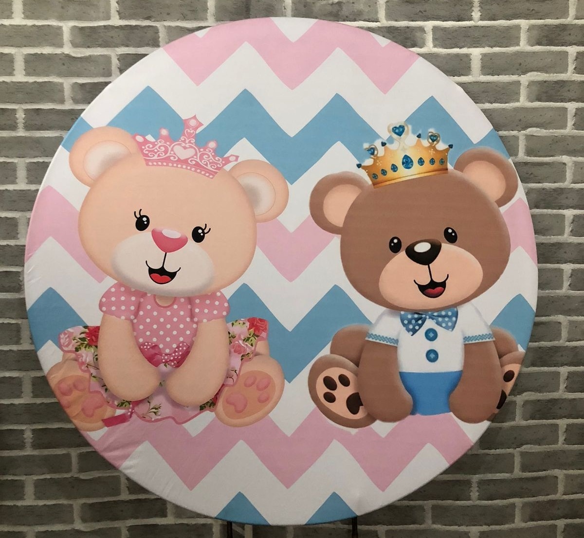 Painel Redondo Chá Revelação Urso E Ursa Rosa  - Michelle Almeida Festas 