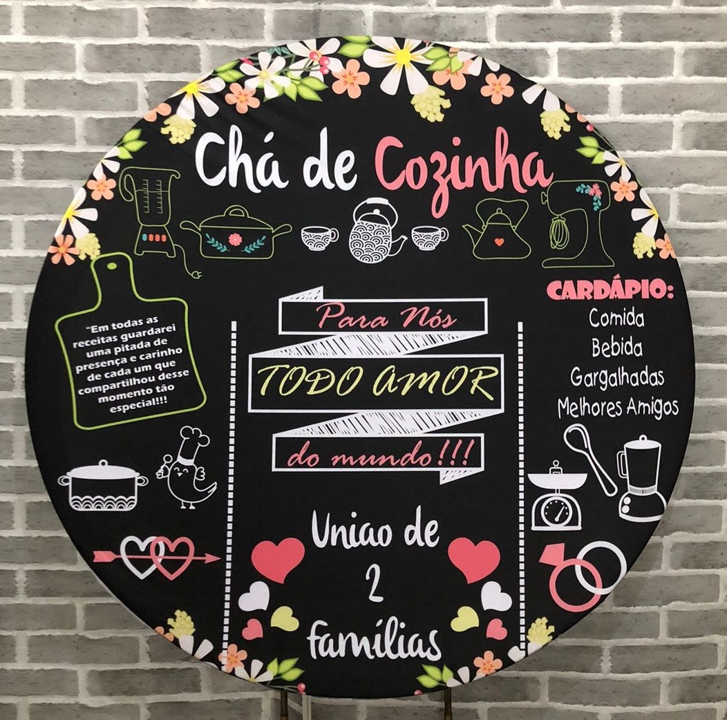 Painel Redondo Chá de Cozinha Tecido  - Michelle Almeida Festas 