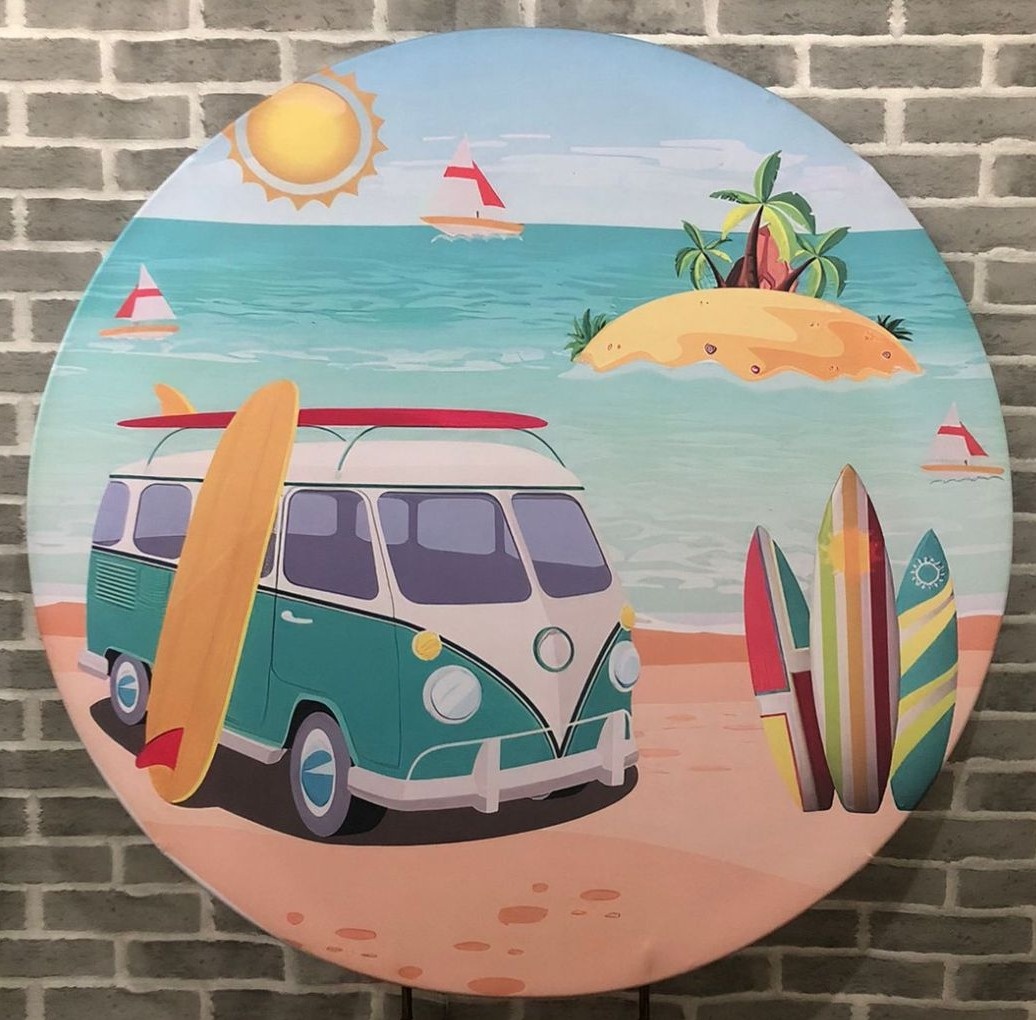 Painel Redondo Kombi Praia Tecido  - Michelle Almeida Festas 